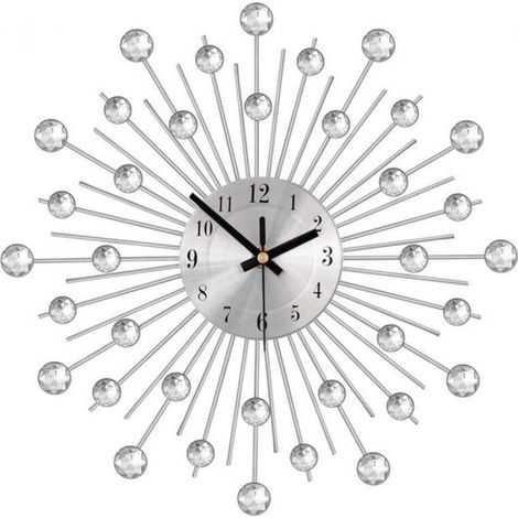 Horloge Murale Argenté Geante avec Strass, Metal Silencieuse Pendule Murale Moderne Nordic Décoration, Créative Design pour Salon Chambre Bar 56cm