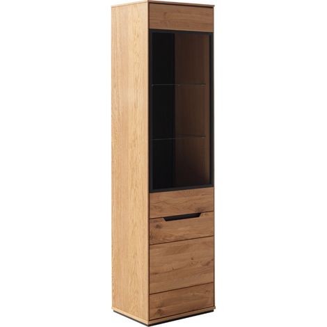 Vitrine haute 1 porte coloris Chêne sauvage - Longueur 53 x Profondeur 41 x Hauteur 196 cm (1/5)