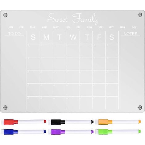 Set Acryl-Kühlschrankkalender, abwischbarer Monatsplaner, Kühlschrank-Whiteboard, trocken abwischbare Tafel mit Stiften-42X29.7CM-Transparent (1/3)
