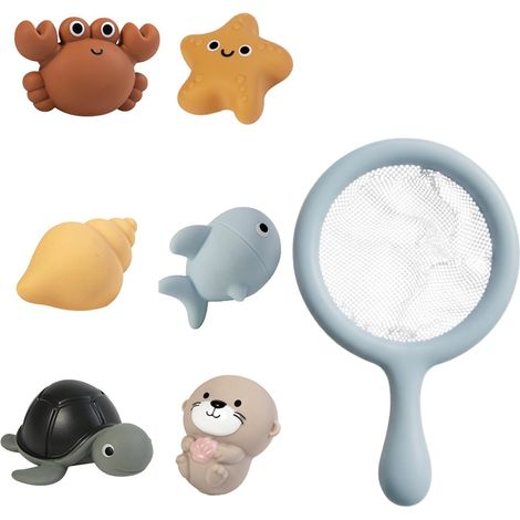 Kids Bath Toys - Set of 7 Water Toys Floating Pool Toys with Fishing Net and Montessori Elements (1/5)