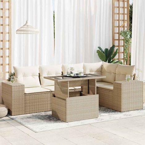 vidaXL Salon de jardin avec coussins 6 pcs beige résine tressée (1/5)