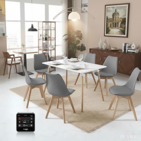 Lot de 6 chaises scandinaves gris – Structure en bois – Hauteur d'assise 45cm – Pour salle à manger moderne (1/3)