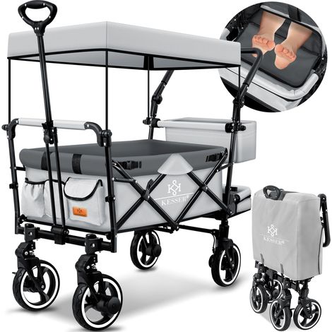 KESSER® Carro de mano plegable GTS-9100 con techo Carro de mano Carro de transporte plegable incl. 2 sistemas de correas de 3 puntos Neumáticos de goma maciza de 360° Gris