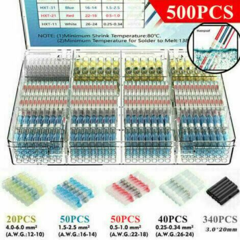 Connecteurs de fil scellés à souder 500 pièces – Manchons thermorétractables IP67 pour applications marines et automobiles – Protection contre la corrosion (1/5)