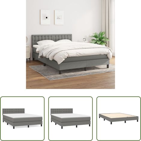 vidaXL Kopfteil - Boxspringbett mit Matratze Dunkelgrau 140x200 cm Stoff (1/5)