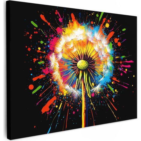 TABLEAU SUR TOILE Pissenlit - Graffiti - Coloré - Fleurs - Nature Tableau Décoration Murale Salon Tableaux muraux 80x60 cm