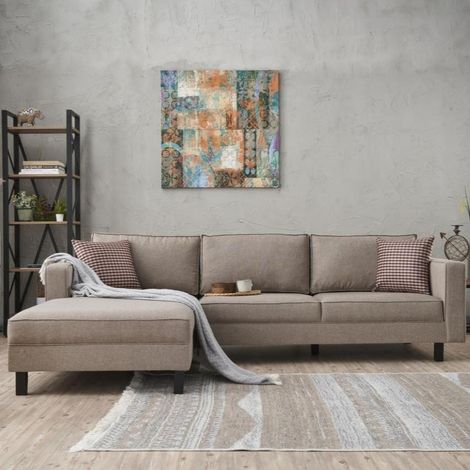 Ecksofa Links Kahl Stoff Crème