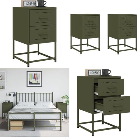 Nachttische 2 Stk. Olivgrün 36x39x60,5 cm Stahl - Industrieller Nachttisch - Schreibtischlampe - Sideboard - Wohnzimmerstil - Metallschrank - Home & Living
