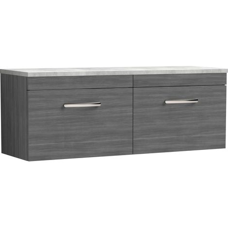 Nuie Athena Wall Hung 2-Drawer Vanity Unit with Bellato Grey Worktop 1200mm Wide - Anthracite Woodgrain (1/4)