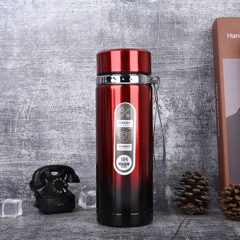 Bouteille isotherme en acier inoxydable 1000ml, grande ouverture, avec cordon pour voyage et bureau, couleur rouge (1/5)