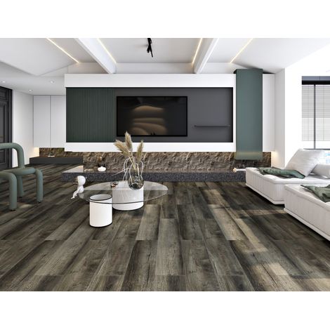 Sol vinyle clipsable PVC noir, 10 lames, sous-couche IXPE 4+1 mm, 2,554 m², pose rapide pour rénovation intérieure et entretien facile  CHICFURN (1/5)