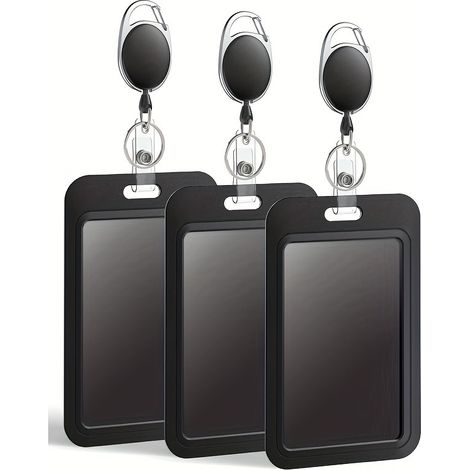 Porte-badge horizontal en plastique avec anneau rétractable pour un poids maximal de 226 g, porte-badge rigide pour école, étudiant, bureau, cartes de crédit et d'identité, lot de 3, mousqueton - RAPA