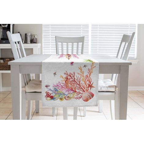 Tovaglia Da Tavola Runner Stampa Digitale 100% Cotone Telo Copri tavolo Rettangolare Salva Tavolo Prodotto Italiano Corallo - Runner 50x150