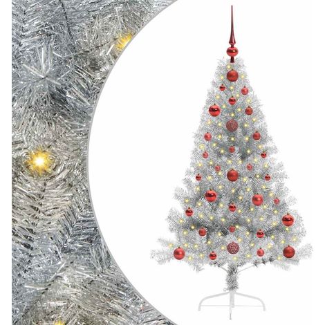 Künstlicher vorbeleuchteter Weihnachtsbaum Silber 120 cm vidaXL