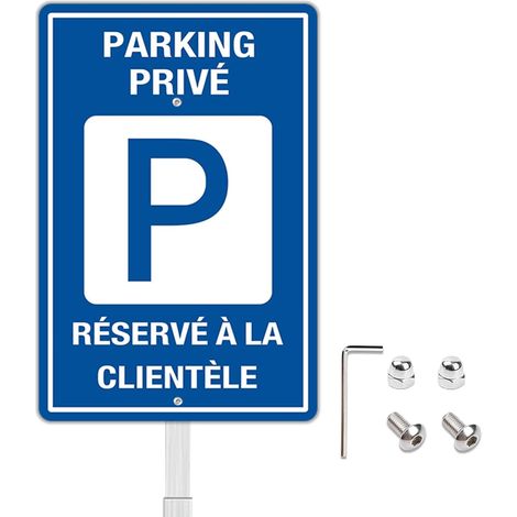 Panneau Parking Privé Réservé à La Clientèle avec Piquet 30x20cm Aluminium Panneaux d'avertissement de Métallique Imperméable et Résistant aux UV Pour usage extérieur ou intérieur (1/5)