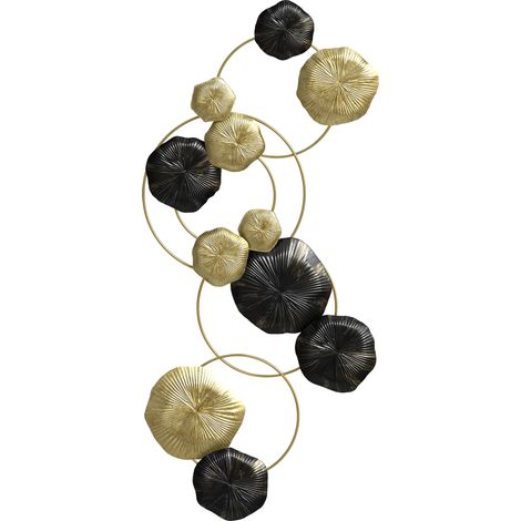 Décoration murale métal feuille de lotus 84x35 cm doré noir