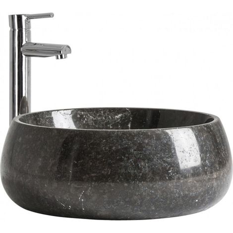 Lavabo vasque à encastrer en marbre noir brillant – Dimensions L 39 x H 15 x P 39 cm – Pour salle de bain shabby chic (1/2)