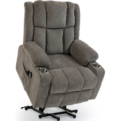 Fauteuil électrique relax avec fonction releveur, massage, chaleur, repose-pieds, poches latérales et porte-boisson, coloris beige clair (1/5)