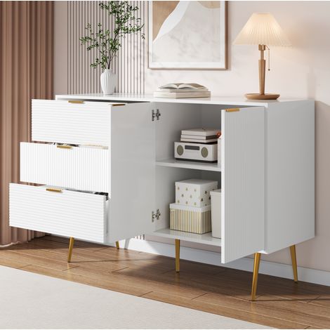 buffet rangement 3 tiroirs 2 portes MDF blanc 120 cm OKMYHOME (1/5)