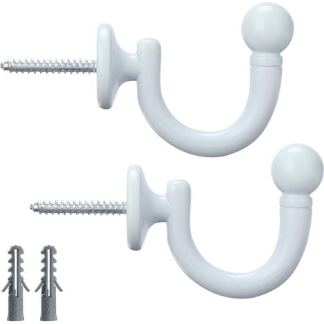 Lot de 2 Embrasses de Rideau à Tête Ronde - Crochets Muraux - Porte-Vêtements, Manteau, Chapeau, Porte-Serviettes - Blanc (1/5)