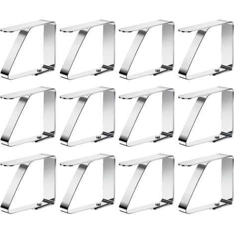 12 Pinces à nappe, Acier inoxydable, Anti-glissant, Pour table 0-3 cm, Extérieur et intérieur (1/5)