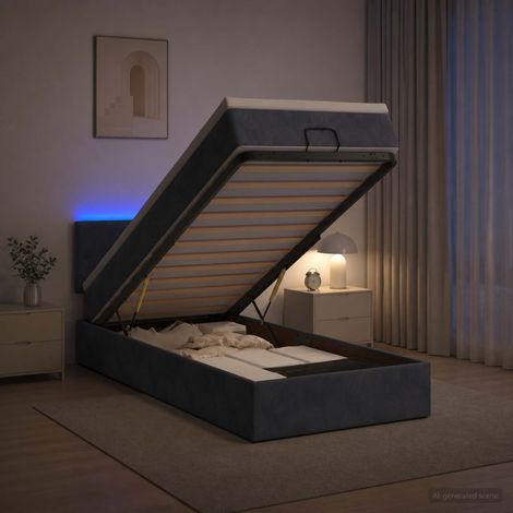 Cama tipo otomana con colchón y LED Gris oscuro 100 x 200 cm (1/5)