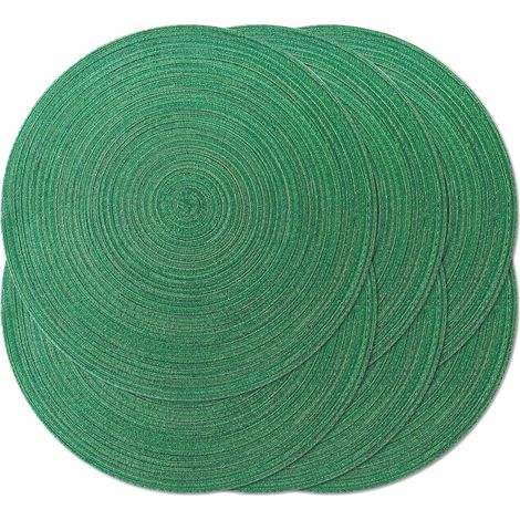 Lot de 6 sets de table ronds tressés de 38,1 cm pour tables de salle à manger, tissés naturels, rustiques, résistants à la chaleur, pour les vacances, Noël, les fêtes (vert brillant)'Rond Vert Brillan (1/5)