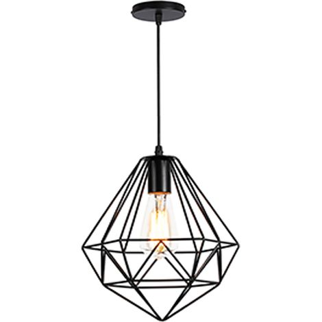 Pendelleuchte 26CM Retro Diamant Hängelampe E27 Lampe aus Eisen Käfig Hängeleuchte für Schlafzimmer Esstisch Küche Cafét (Schwarz)