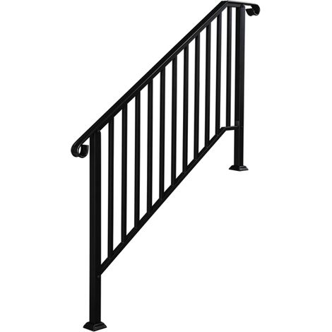 GROOFOO Premium Matte Black 4-Tier Outdoor Iron Handrail – Sturdy & Elegant Design for Modern Spaces (1/5)