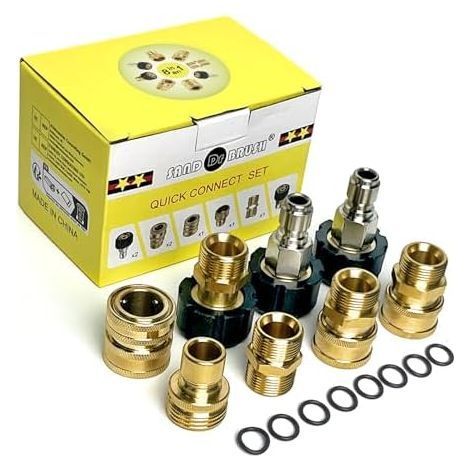 Nettoyeur Haute Pression Accessoires, 8pcs Connecteur Rapide Tuyau à Kit,Connecte Canon Lance et Métrique，Raccord M22-14mm，M22 3/8" Connexion 3/4" Déconnexion -