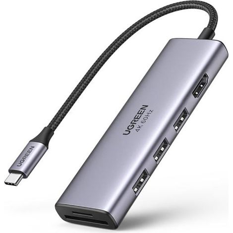 6-in-1 Multifunktions-USB-C-Hub – 3x USB, HDMI, 4K, SD- und TF-Kartenleser, grau (1/5)