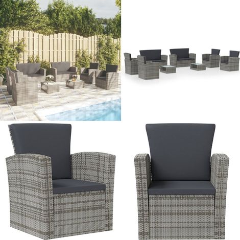 Salon de jardin 8 pcs avec coussins résine tressée gris - Salon De Jardin - Mobilier De Jardin - Ensemble De Salon - Ensemble De Canapé - Meubles De Jardin - Home & Living