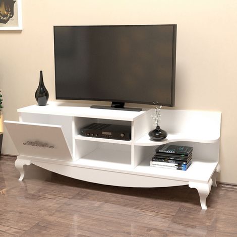 Mobile Porta tv Rinaldo, 2 Ripiani, Apertura a Ribalta, Un'anta, 130x45x51h cm Bianco (1/5)