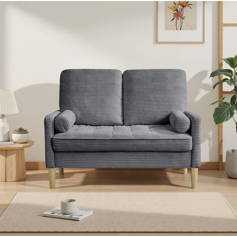 Canapé 2 places 136x78x84 cm gris en bois et tissu côtelé style scandinave compact (1/5)