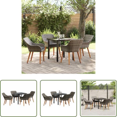 Gartentisch - Garten Essgruppe mit Kissen 5 pcs Grau Poly-Rattan (1/5)
