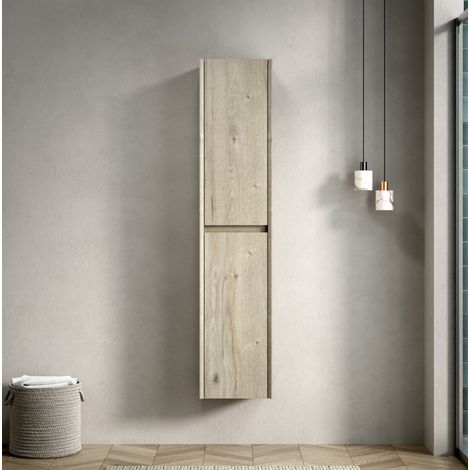 Armoire murale de salle de bain étroite 140 cm, 2 portes, en contreplaqué, ivoire (1/5)