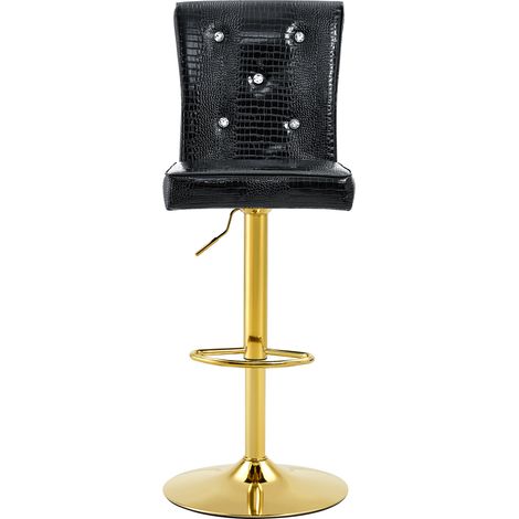 Lote de 2 Taburetes de Bar con Detalles de Botón de Cristal, para Cocina y Comedor, PVC, Negro (1/5)
