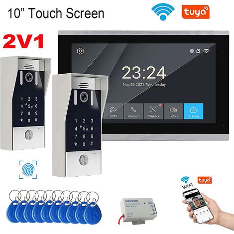 Visiophone Wi-Fi intelligent Tuya 5 en 1 avec déverrouillage par empreinte digitale et moniteur à écran tactile 4 fils,2v1 (1/5)