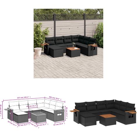 8-tlg. Garten-Sofagarnitur mit Kissen Schwarz Poly Rattan - Gartenmöbel Set - Esszimmergarnitur - Outdoor Möbel - Lounge Sofa - Rattan Gartenmöbel - Home & Living (1/3)