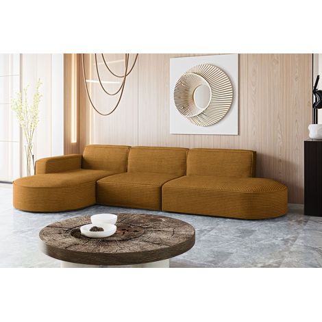 Ecksofa Designer, Sofa L form MODENA stoff Poso Senffarbe Links (1/4)