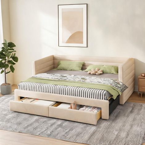 Cadre de lit beige en upholstered 207 x 189 x 74 cm (1/5)