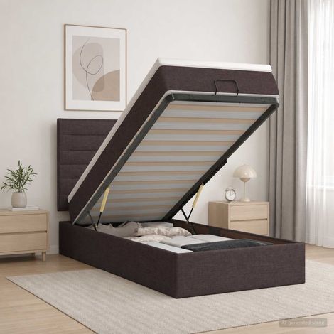 vidaXL Cama otomana con colchón Marrón Oscuro 90 x 190 cm Tela (1/5)