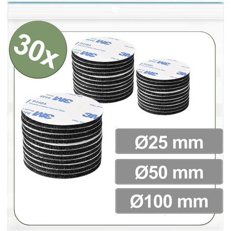 Quadrios 25CA669 Pastilles rondes auto-agrippantes à coller partie velours et partie agrippante (Ø) 100 mm noir 30 pc(s