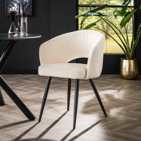 Chaise fauteuil avec accoudoirs tissu bouclé blanc BOBO (lot de 2) (1/4)