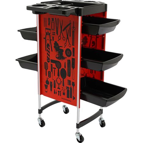 Chariot de coiffure, 5 tiroirs, design mobile, Rouge (1/2)