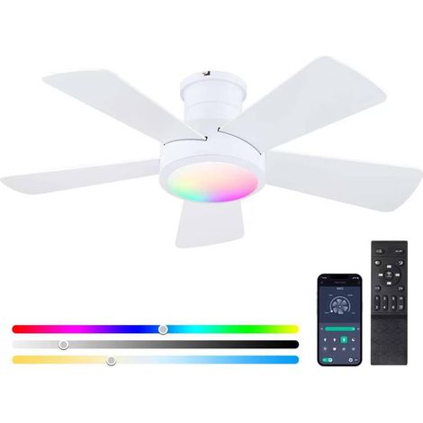 Ventilateur de Plafond avec Lumière LED 102 cm, Moteur DC Silencieux, 5 Pales Réversibles, Télécommande, Design Moderne Profil Bas pour Chambre et Salon, RGB (1/5)