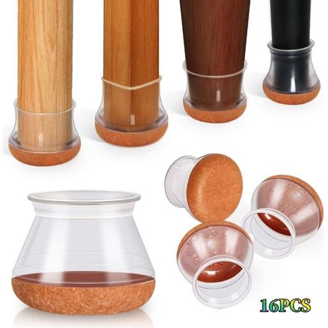 Lot de 16 protège-pieds de chaise transparents (5 x 5 x 3,2 cm), en silicone, pour sols, adaptés aux pieds de chaise, réduisent le bruit et préviennent les rayures. (1/5)