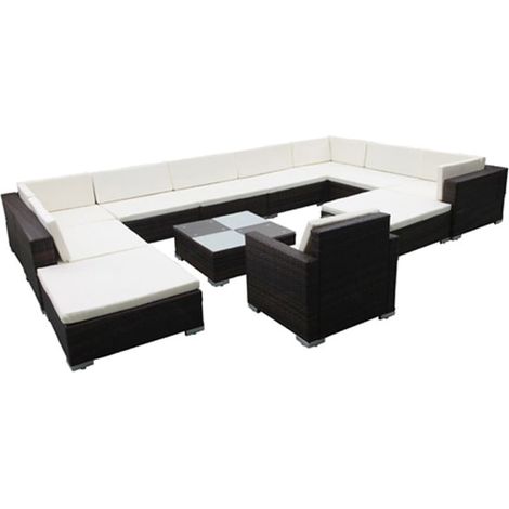 Salon de jardin 12 pcs avec coussins résine tressée noir vidaXL (1/5)