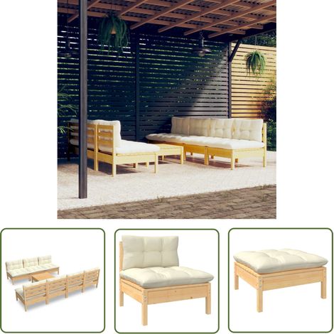 The Living Store 8-tlg. Garten-Lounge-Set mit Creme Kissen Kiefernholz - Gartensaison - Lounge Set - Gartenmöbeln - Outdoor Möbel - Rattan Gartenmöbel (1/5)