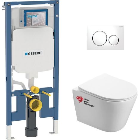 Geberit – Pack WC bâti-support extra-plat 114 cm – WC suspendu sans bride – Abattant frein de chute – SLIMINFINITIOC